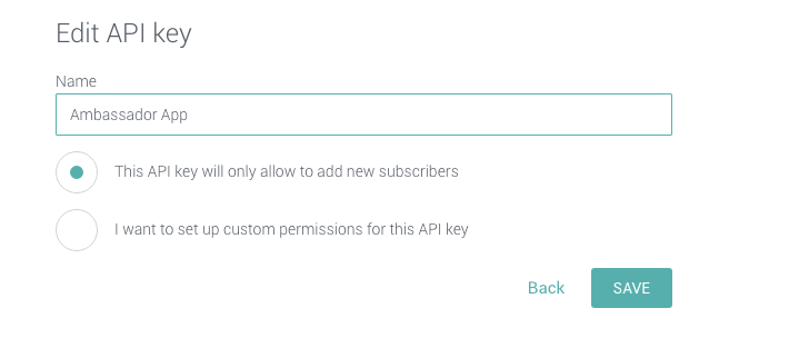 Omnisend API key permission set to add new subscribers only