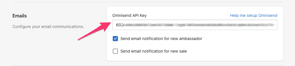 The Omnisend API key field in the ConvertOut Emails tab