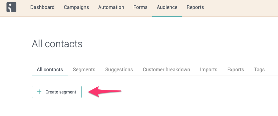 The Create segment button in the Omnisend Audience tab