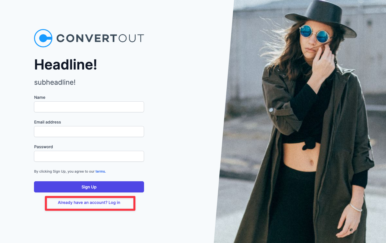 The Already have an account link on the portal sign-up page